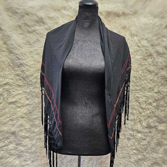 Altuzarra For Target Fringe Scarf Black and Red with Sequins One size - Picture 1 of 8